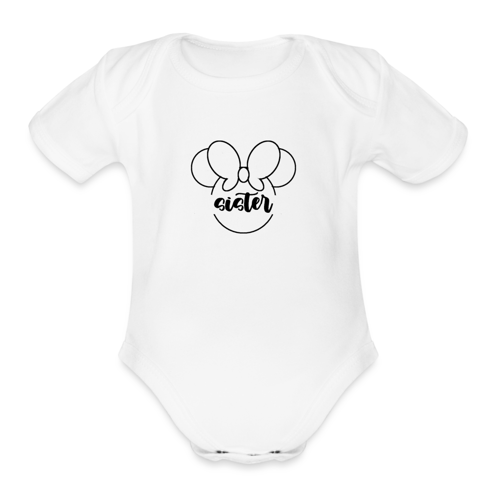 Organic Short Sleeve Baby Bodysuit MINNIE SISTER BLACK - white