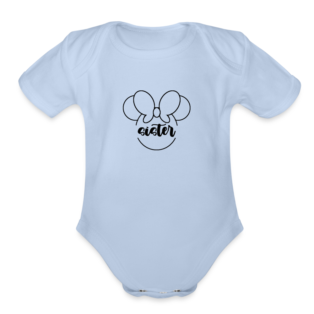 Organic Short Sleeve Baby Bodysuit MINNIE SISTER BLACK - sky