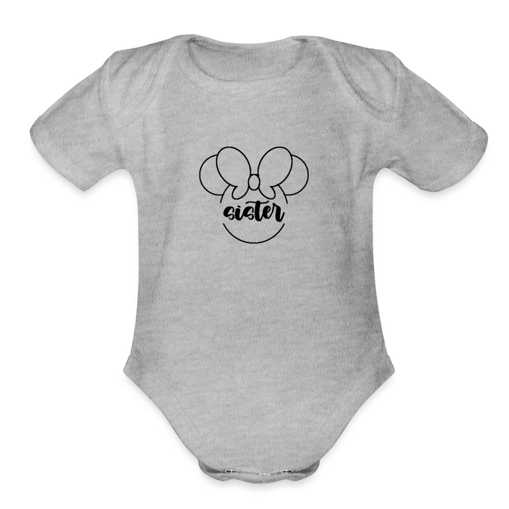 Organic Short Sleeve Baby Bodysuit MINNIE SISTER BLACK - heather grey