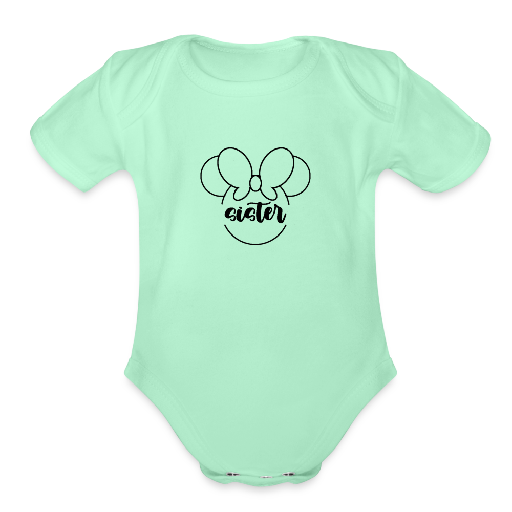 Organic Short Sleeve Baby Bodysuit MINNIE SISTER BLACK - light mint