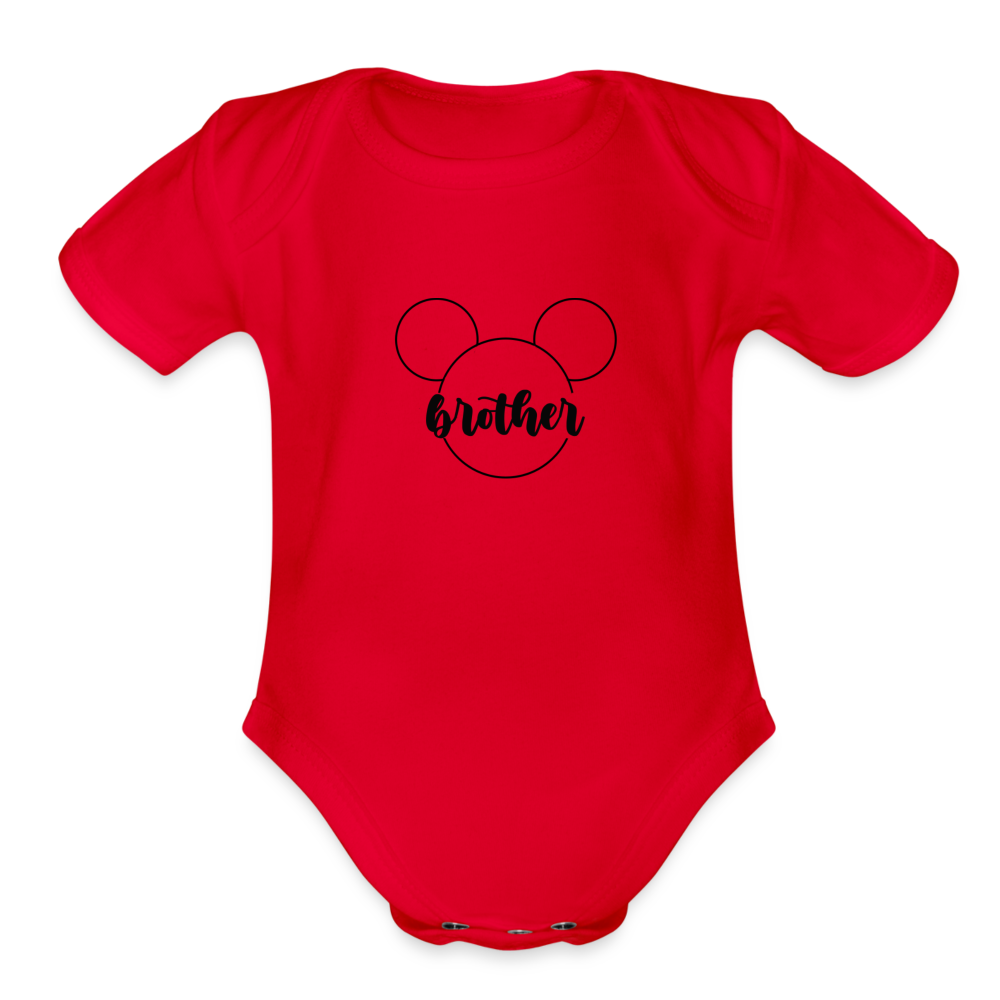 Organic Short Sleeve Baby Bodysuit MICKEY BROTHER BLACK - red