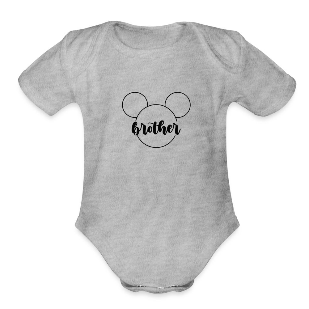 Organic Short Sleeve Baby Bodysuit MICKEY BROTHER BLACK - heather grey