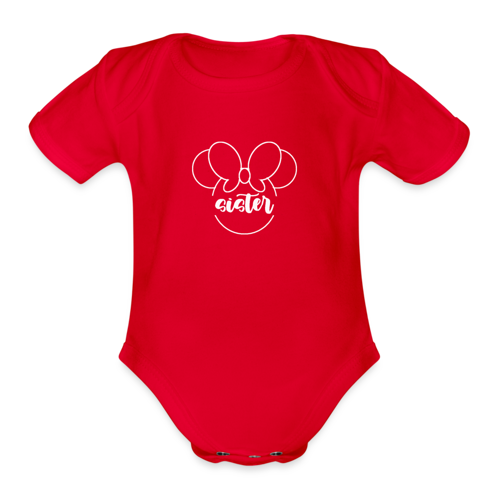 Organic Short Sleeve Baby Bodysuit MINNIE SISTER WHITE - red