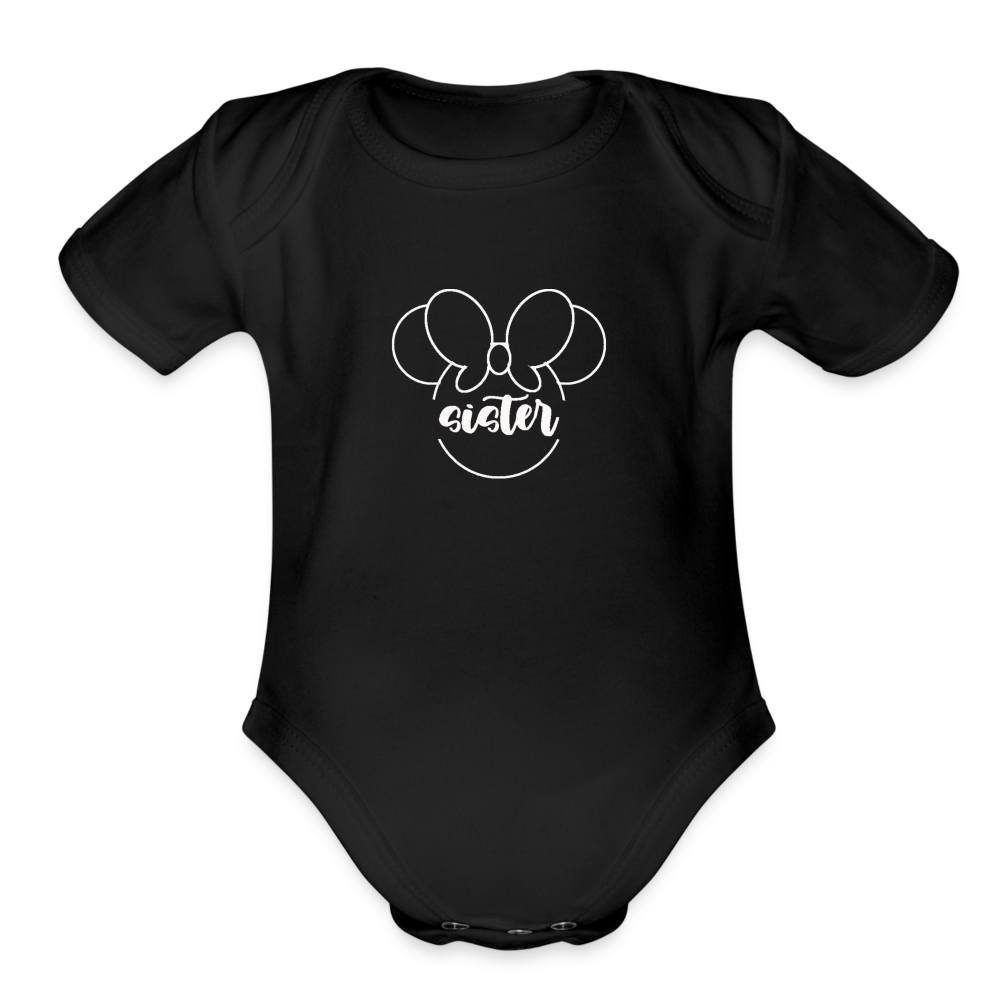 Organic Short Sleeve Baby Bodysuit MINNIE SISTER WHITE - black