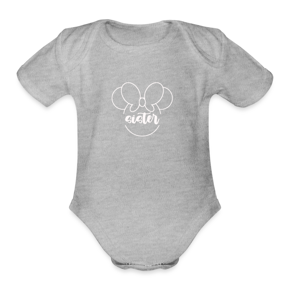 Organic Short Sleeve Baby Bodysuit MINNIE SISTER WHITE - heather grey