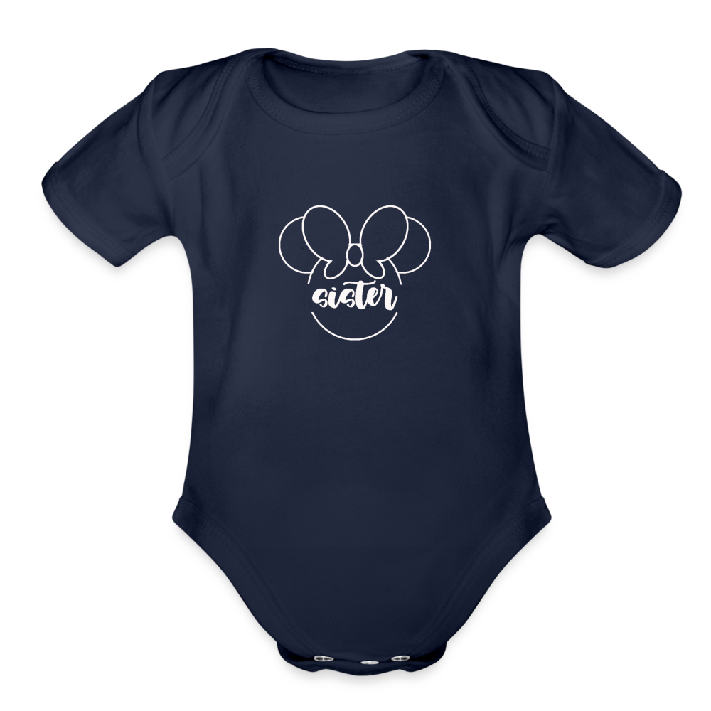 Organic Short Sleeve Baby Bodysuit MINNIE SISTER WHITE - dark navy