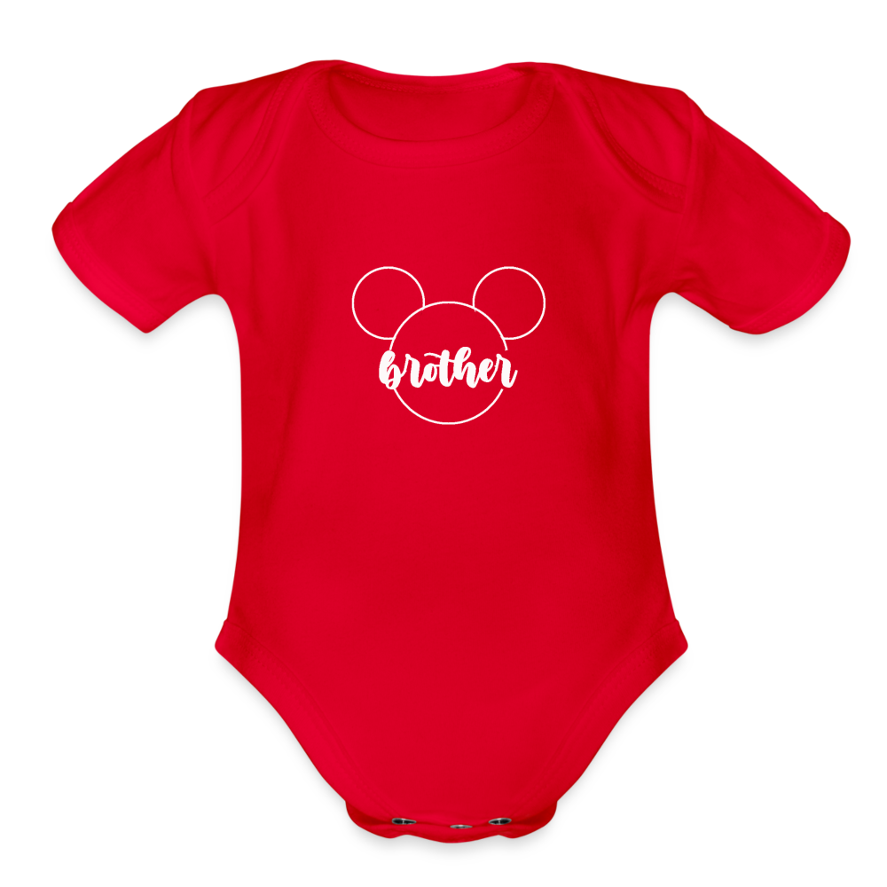 Organic Short Sleeve Baby Bodysuit MICKEY BROTHER WHITE - red