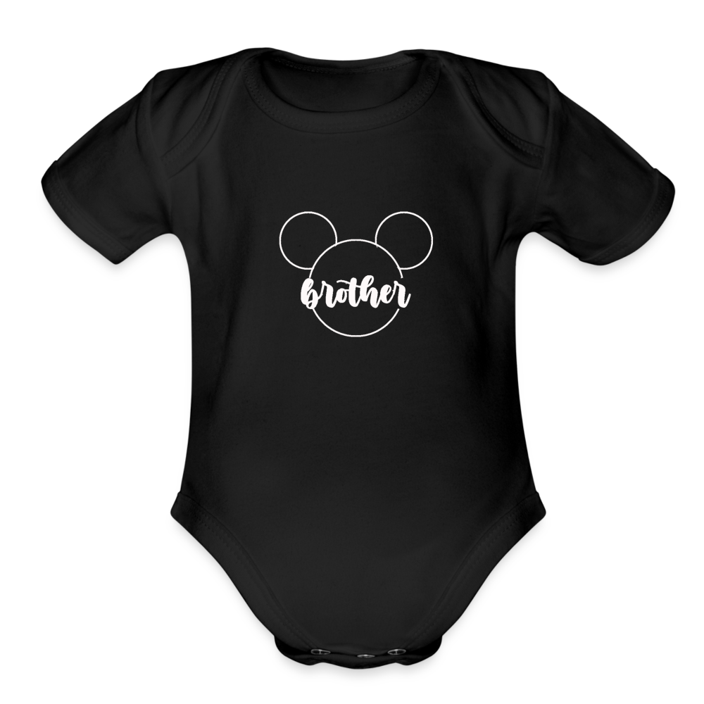 Organic Short Sleeve Baby Bodysuit MICKEY BROTHER WHITE - black