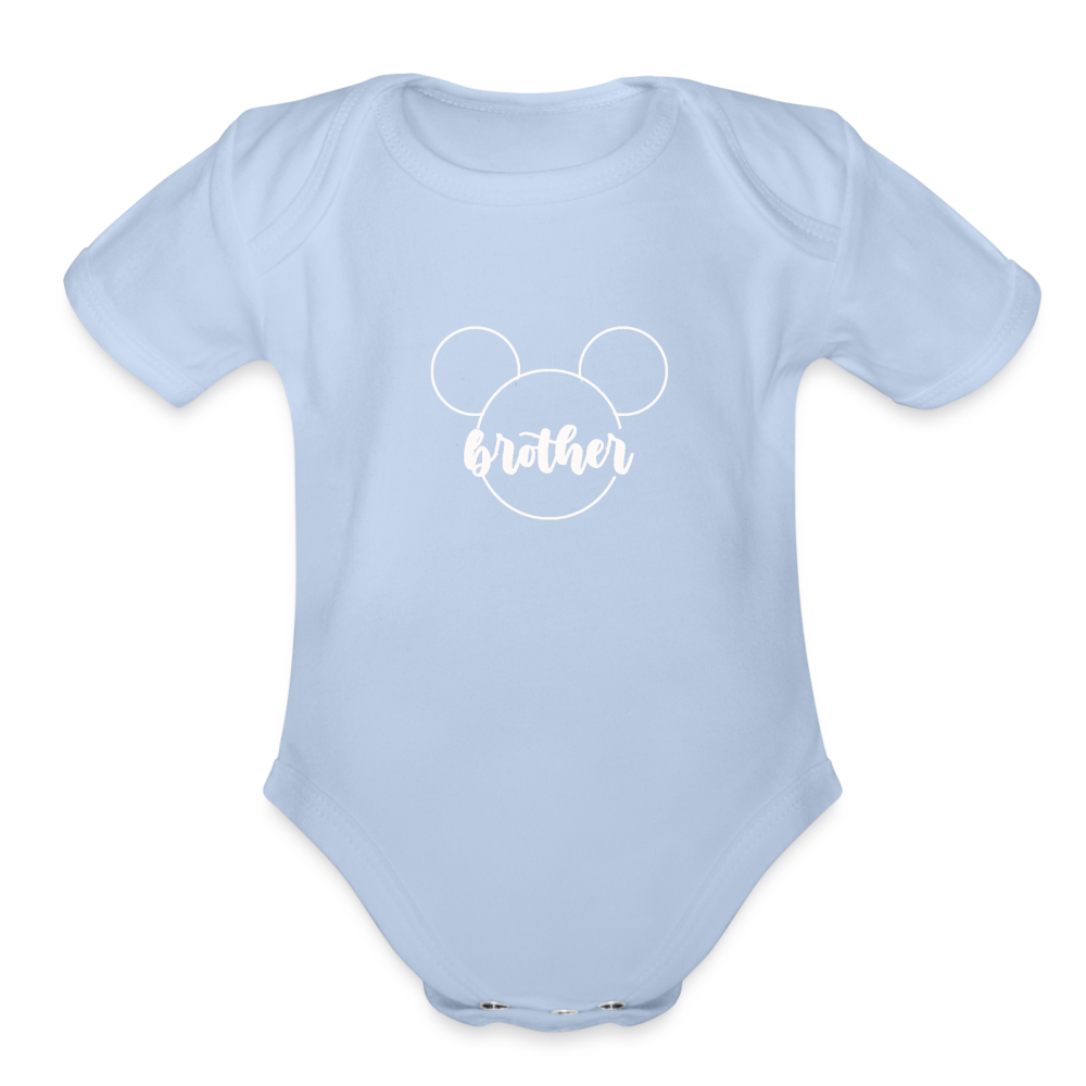 Organic Short Sleeve Baby Bodysuit MICKEY BROTHER WHITE - sky