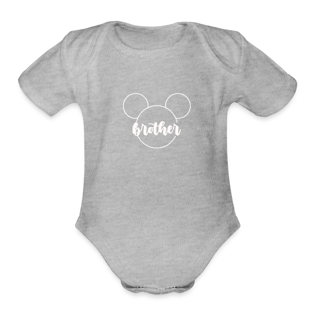 Organic Short Sleeve Baby Bodysuit MICKEY BROTHER WHITE - heather grey