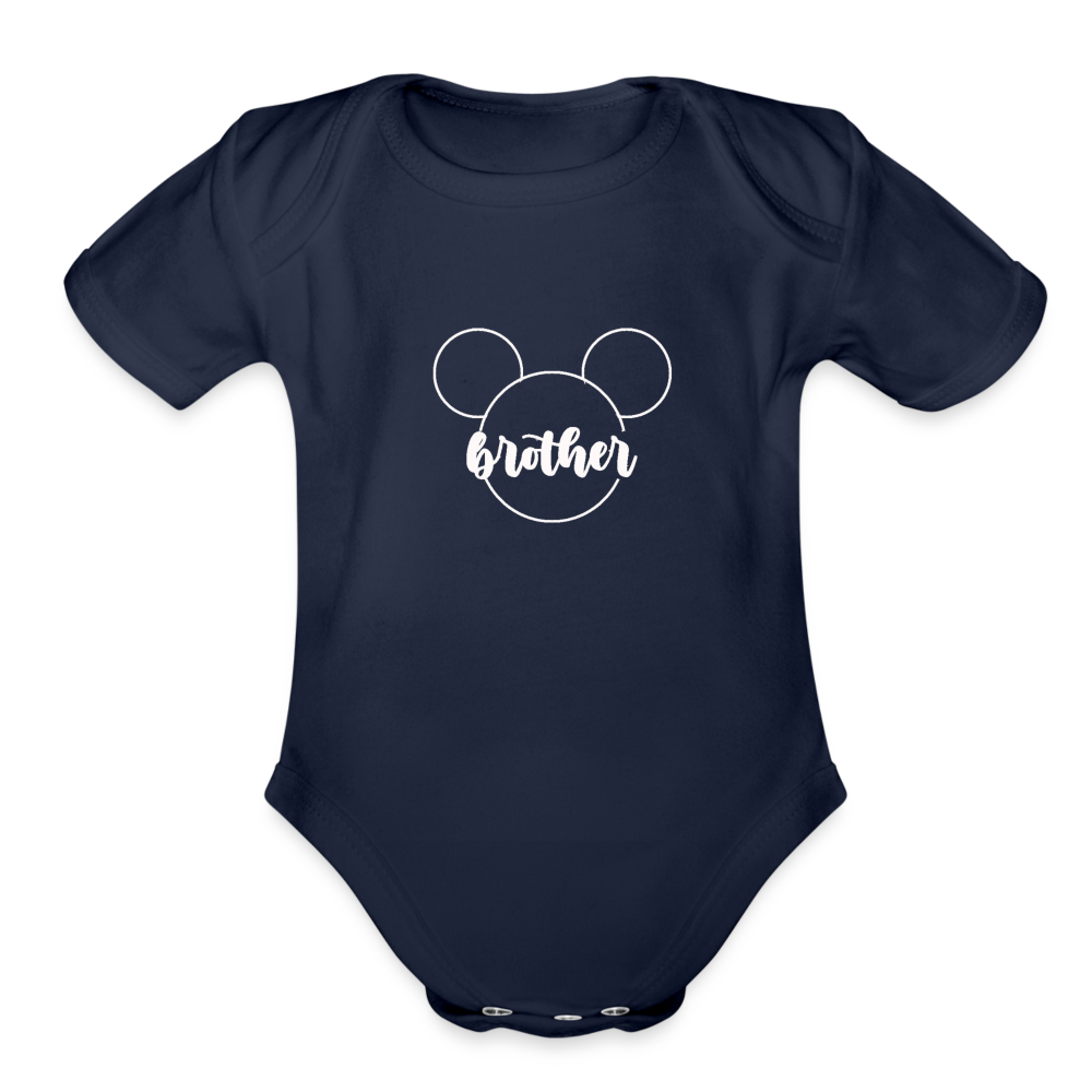 Organic Short Sleeve Baby Bodysuit MICKEY BROTHER WHITE - dark navy