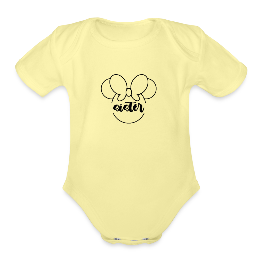 Organic Short Sleeve Baby Bodysuit MINNIE SISTER BLACK - washed yellow