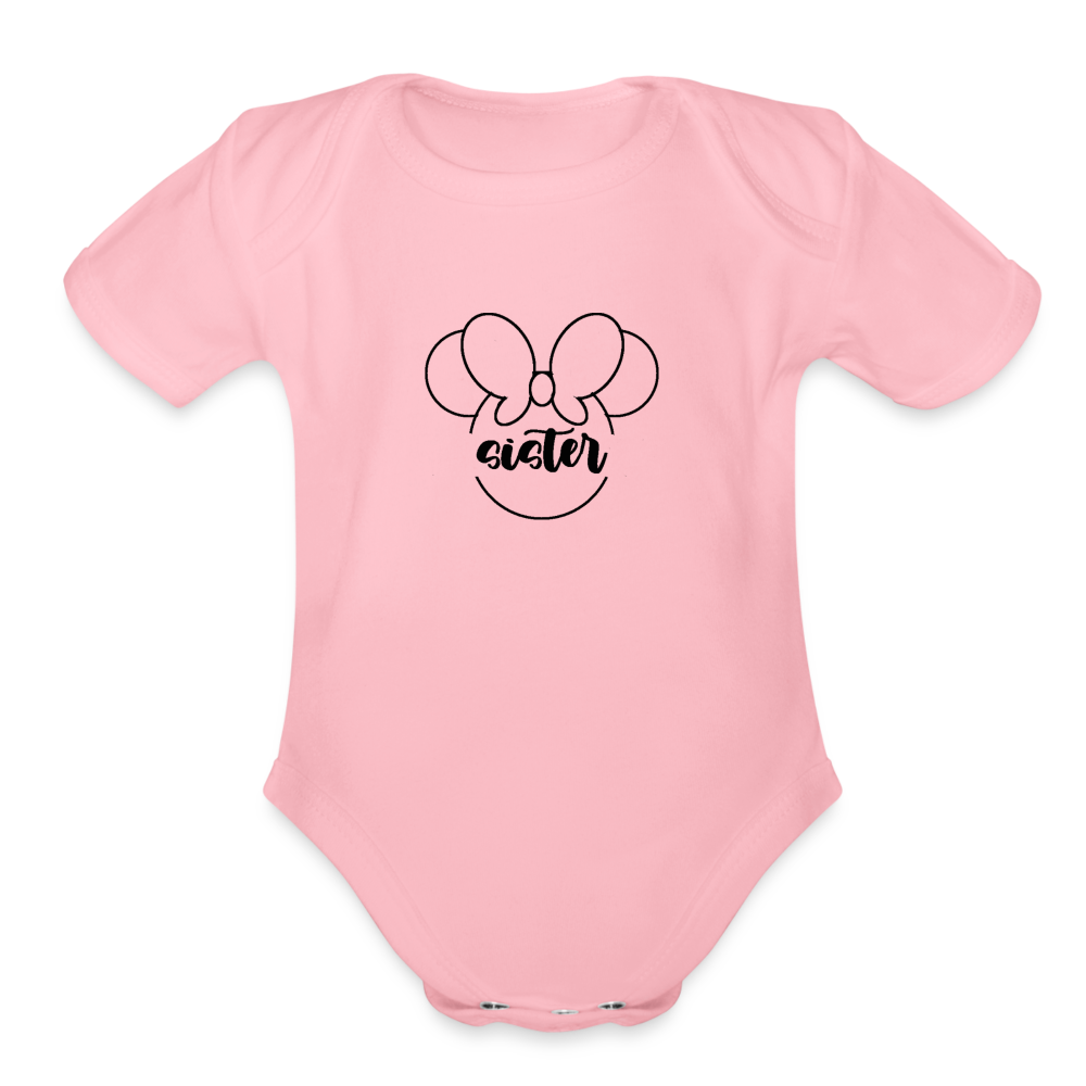 Organic Short Sleeve Baby Bodysuit MINNIE SISTER BLACK - light pink