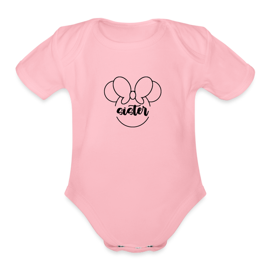 Organic Short Sleeve Baby Bodysuit MINNIE SISTER BLACK - light pink