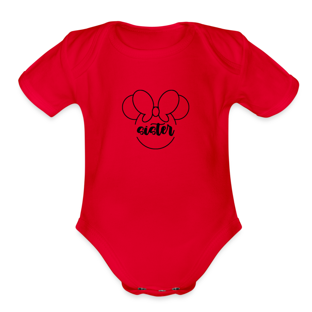 Organic Short Sleeve Baby Bodysuit MINNIE SISTER BLACK - red