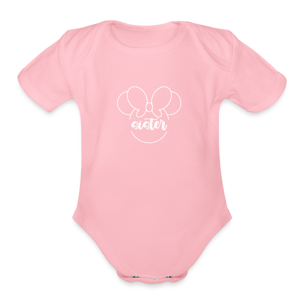 Organic Short Sleeve Baby Bodysuit MINNIE SISTER WHITE - light pink