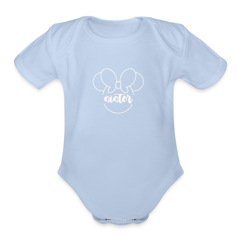 Organic Short Sleeve Baby Bodysuit MINNIE SISTER WHITE - sky